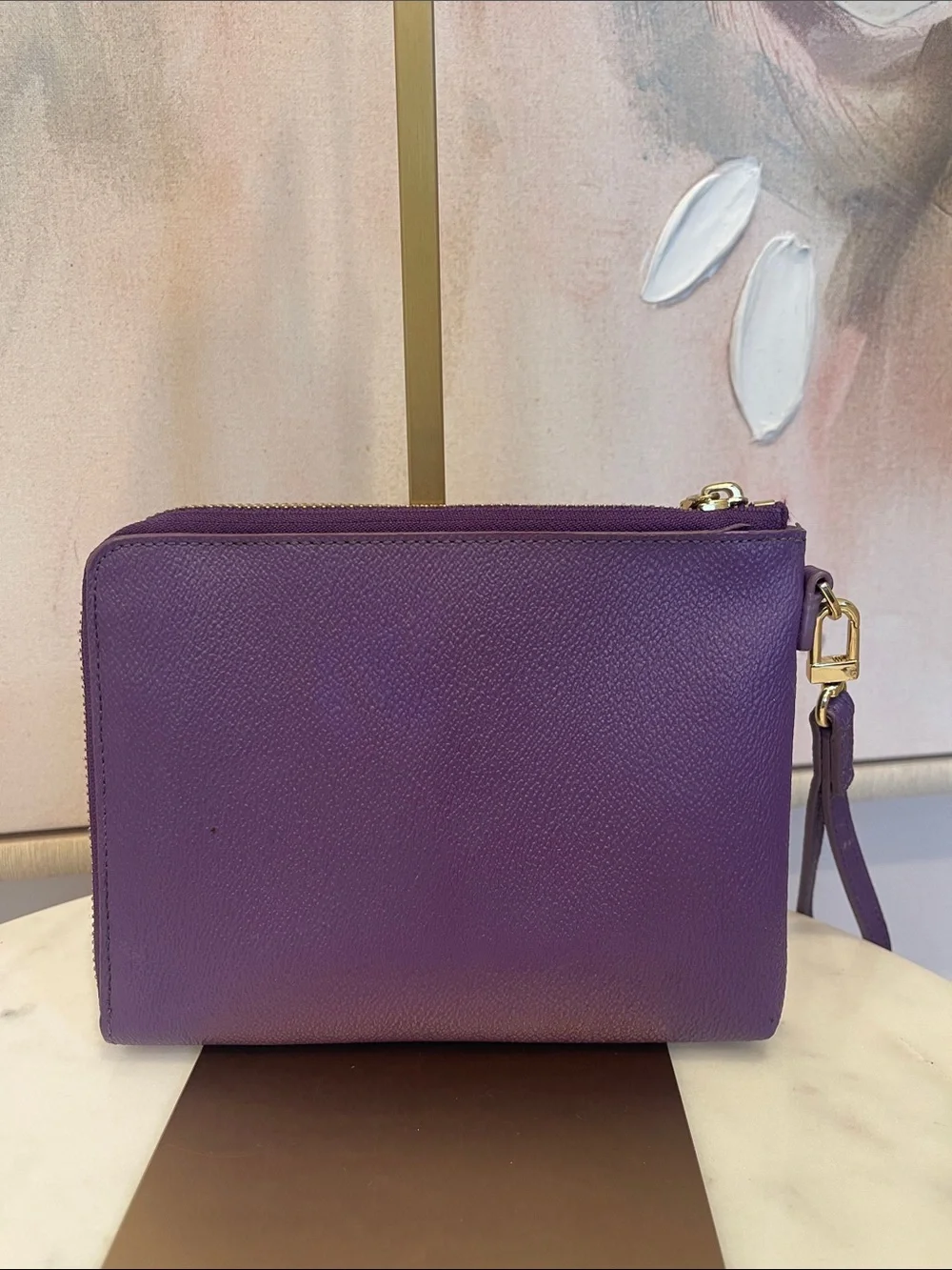 Tory Burch Purple Leather Wristlet with Gold Hardware